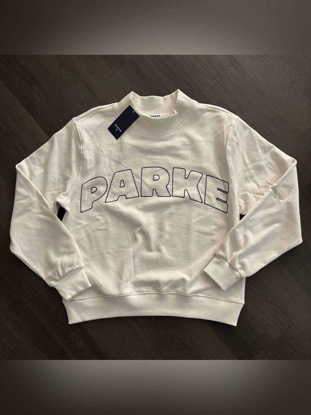 NWT Parke x Target Cream White Logo Pullover Sweatshirt Sz XXS/XS
